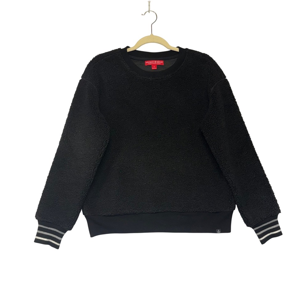 Krimson Klover Black Sherpa Fleece Pullover Sweatshirt Striped Cuffs Womens S